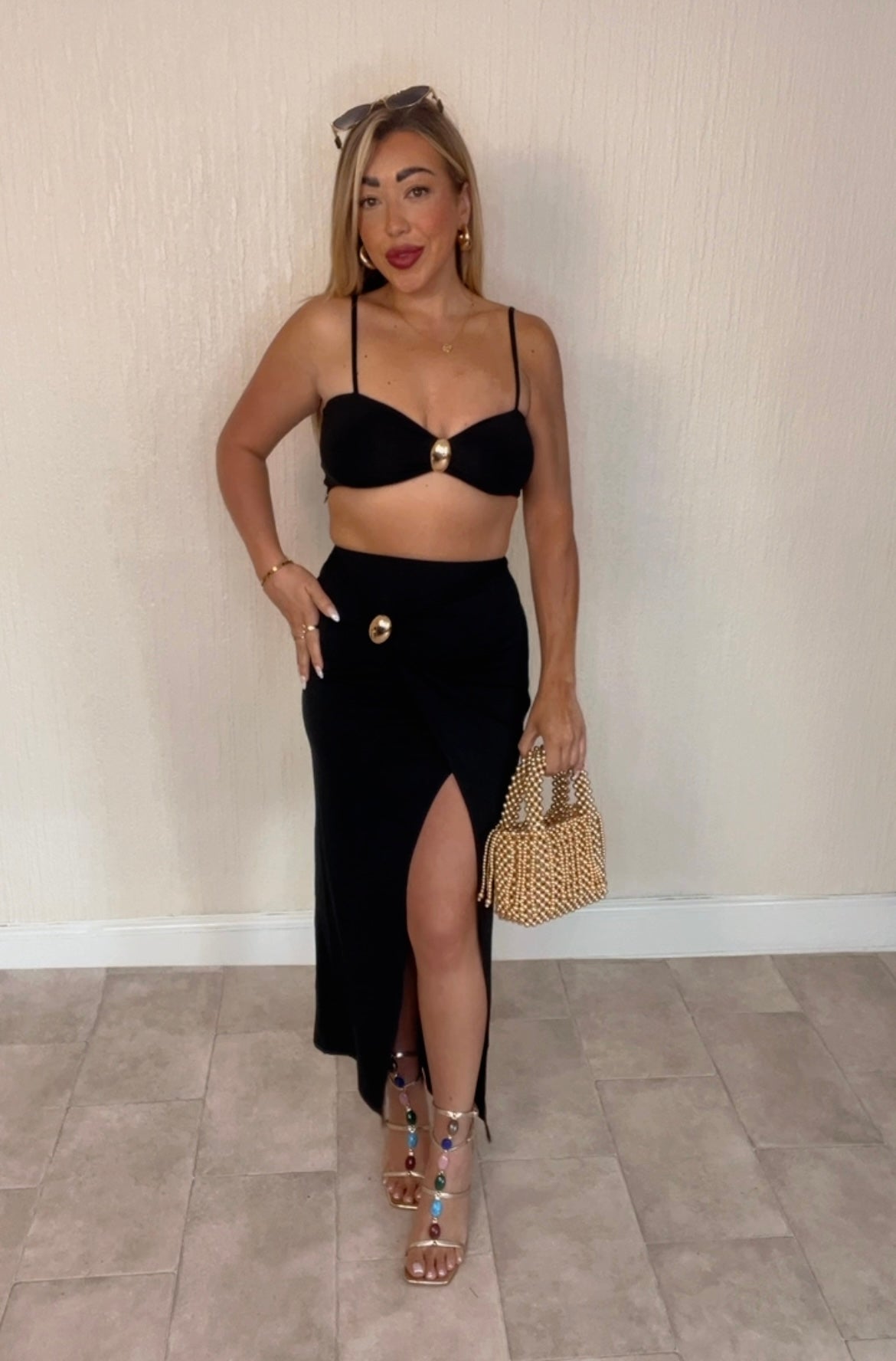 Sophia gold detail skirt & top