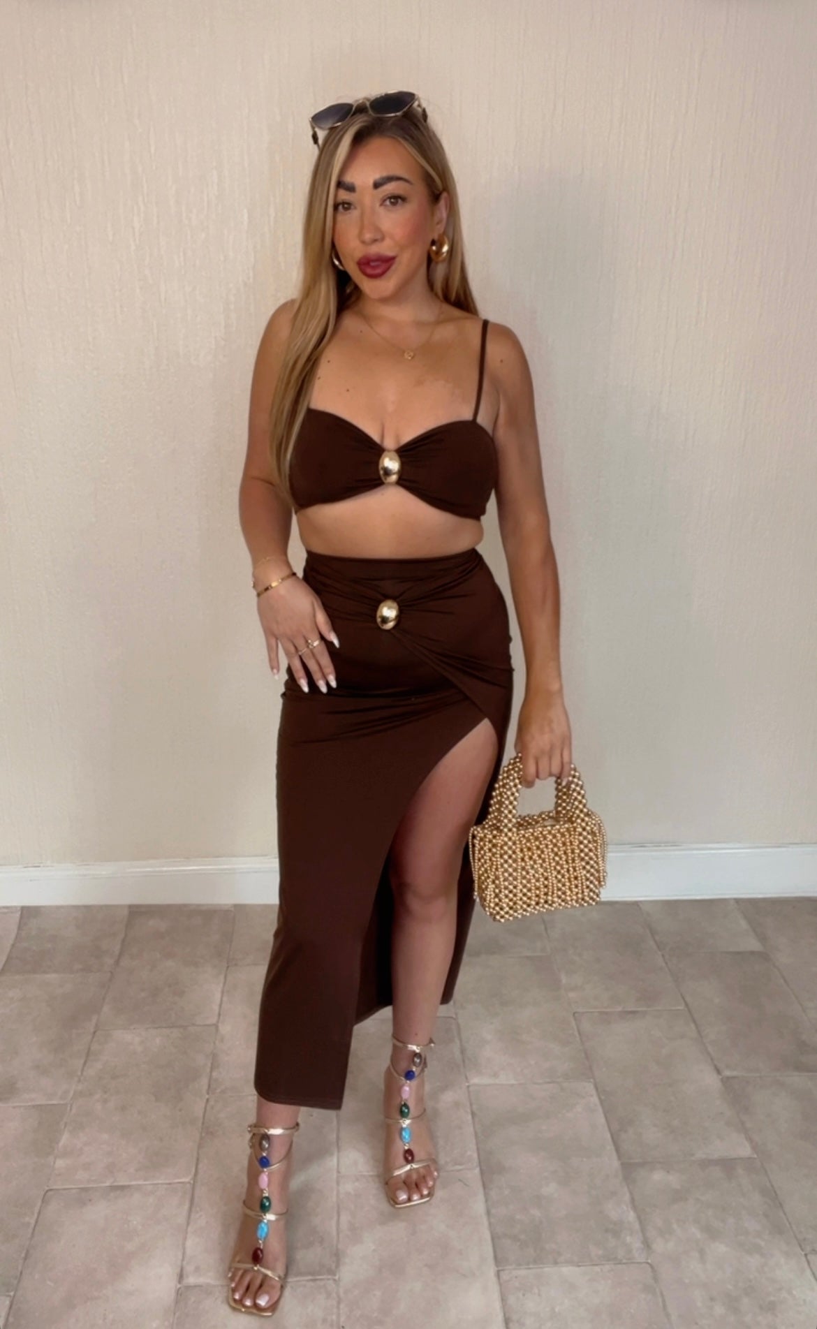 Sophia gold detail skirt & top
