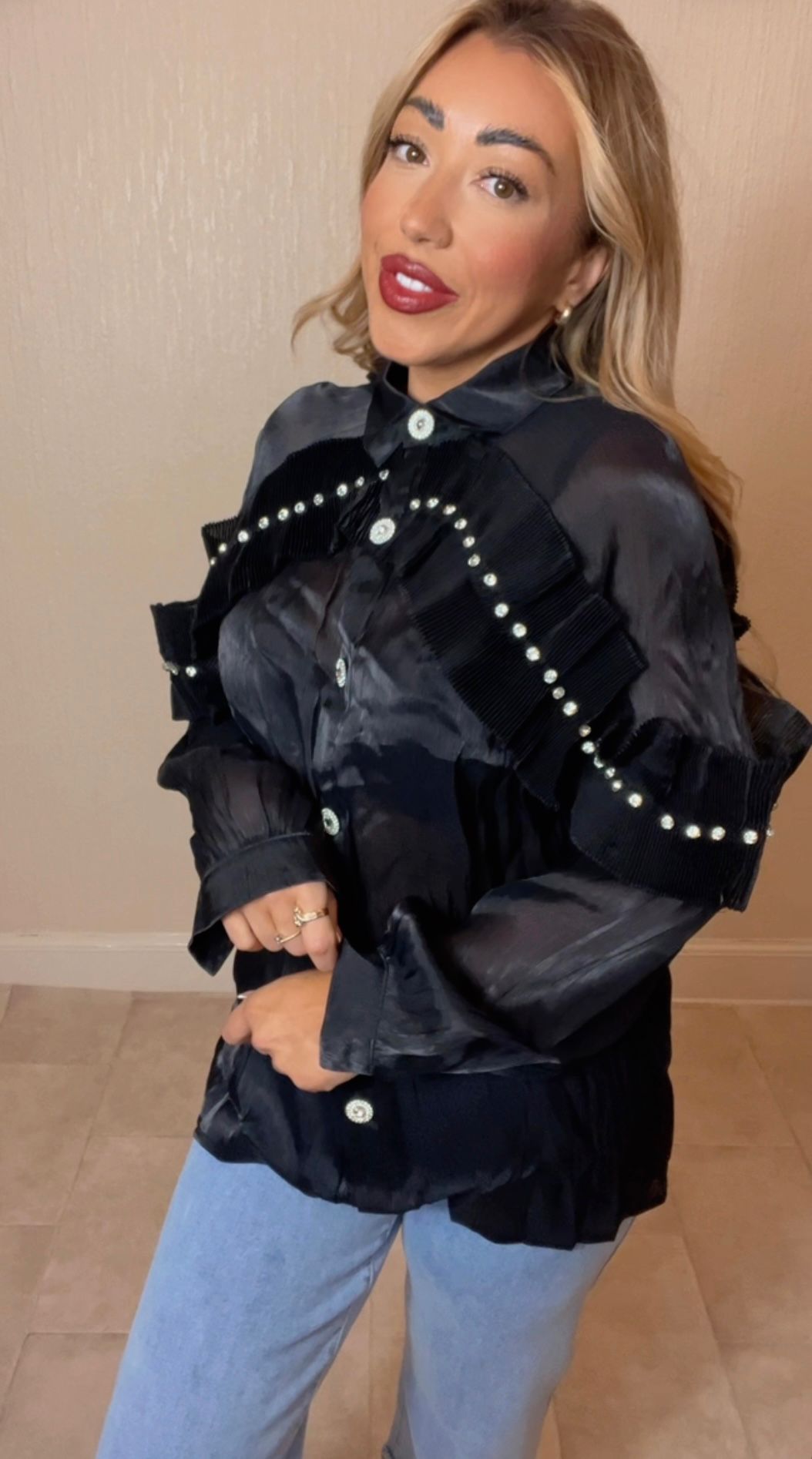 Ruffle Diamante blouse