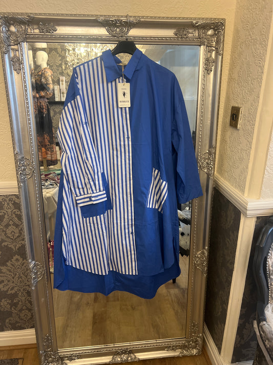 Denim pin stripe plus-size shirt