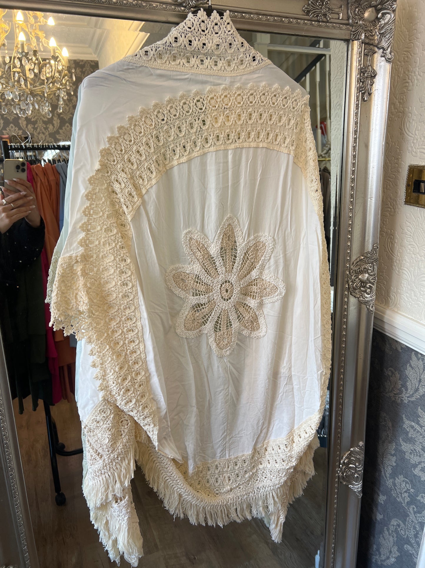 White and cream crochet jacket