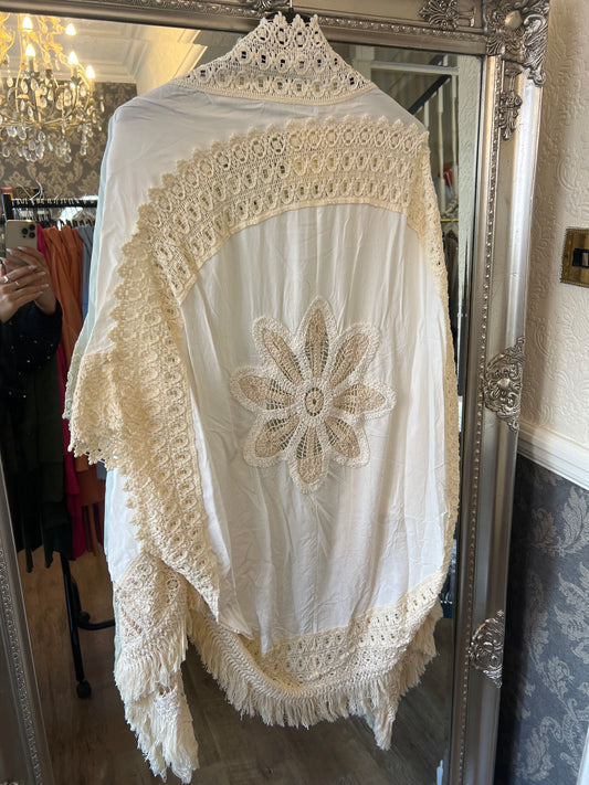 White and cream crochet jacket