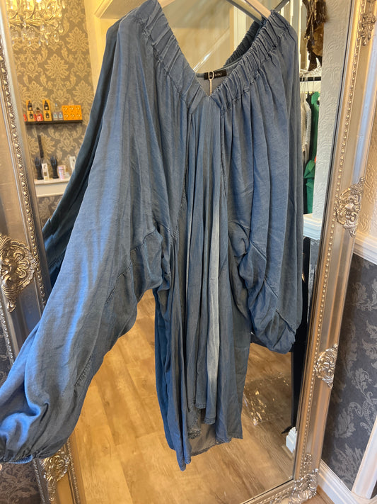 Denim v neck dress