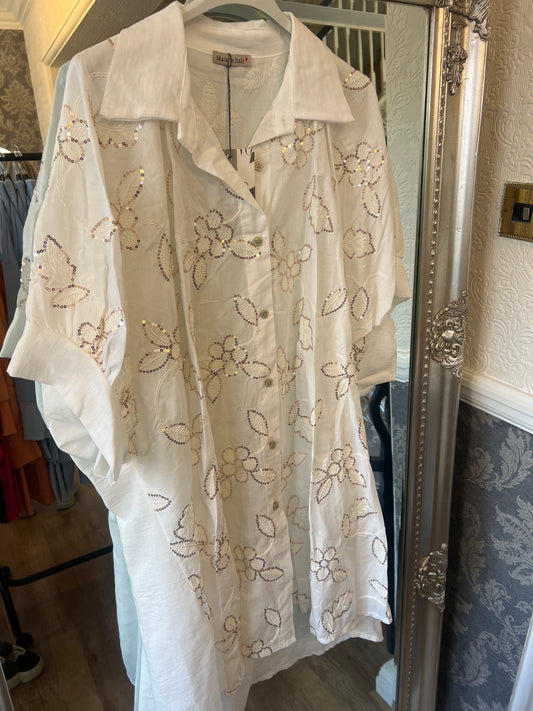 Rosie sequin flower white shirt