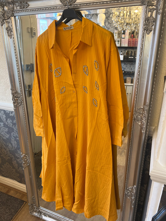 Tangerine diamond button up dress