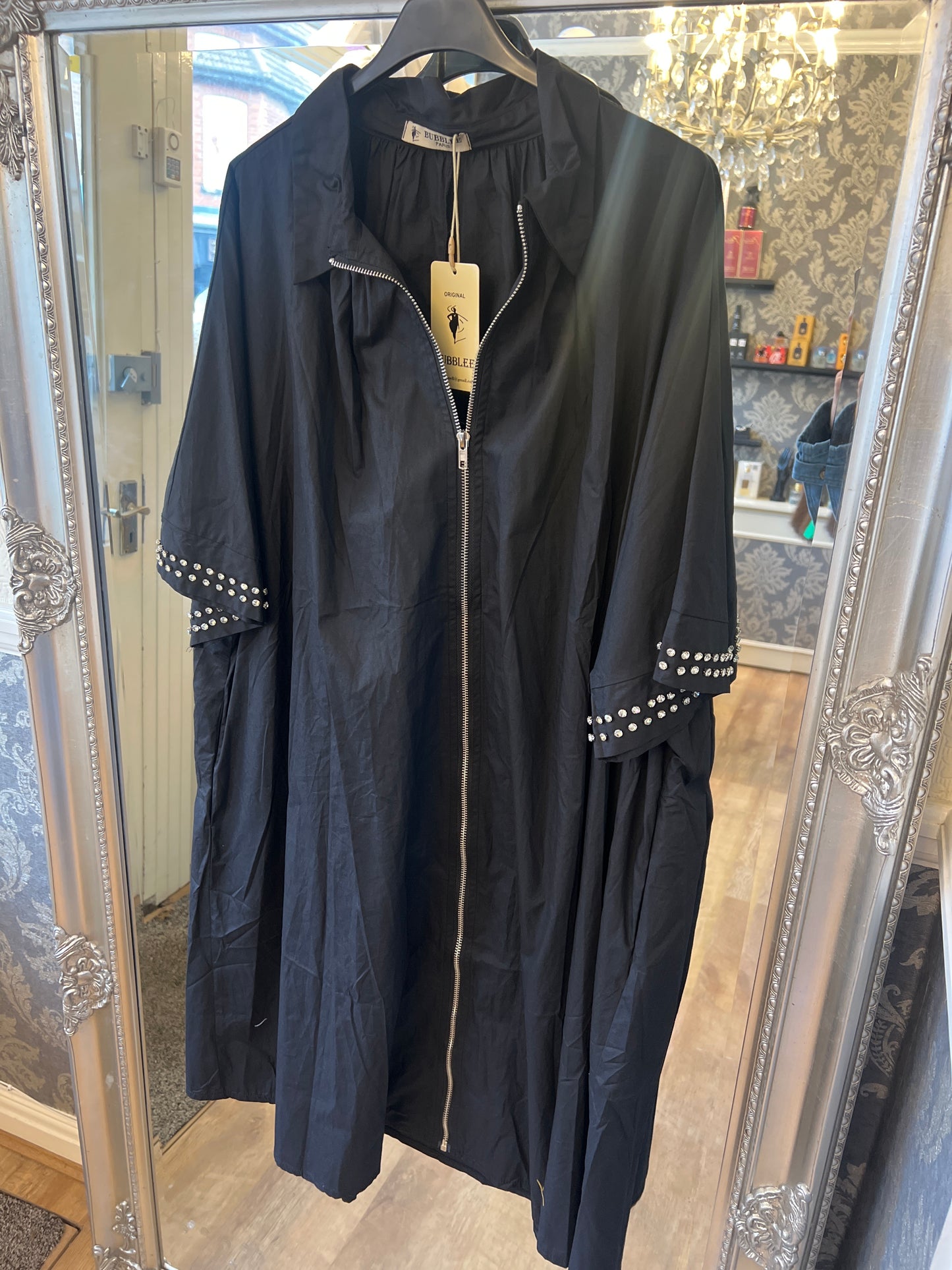 Diamond studied black zip up dress