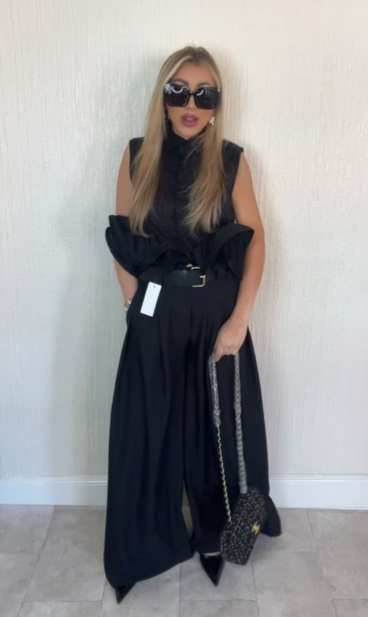 High waisted wide leg belted trousers