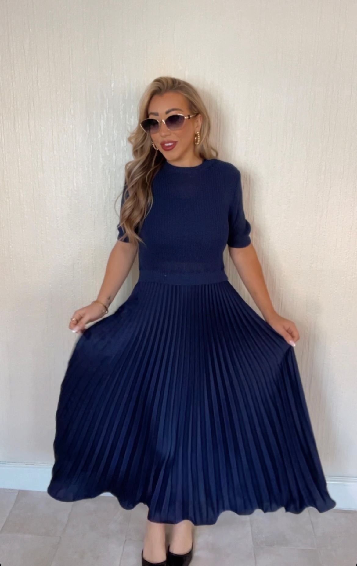 Knot top with pleated dress