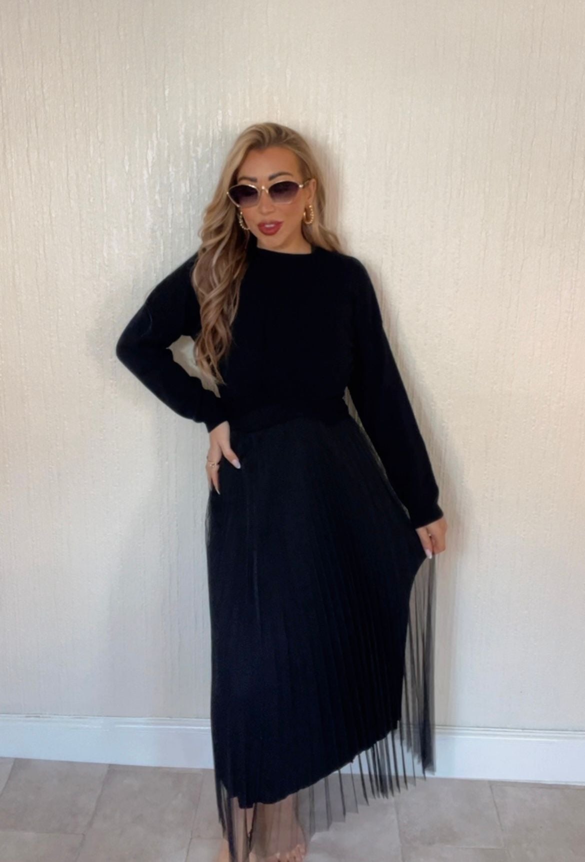 Knot top with pleated dress