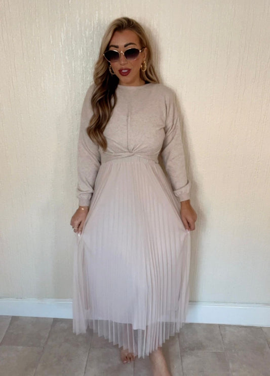 Knot top with pleated dress