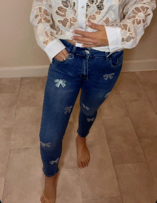 Diamante bow jeans