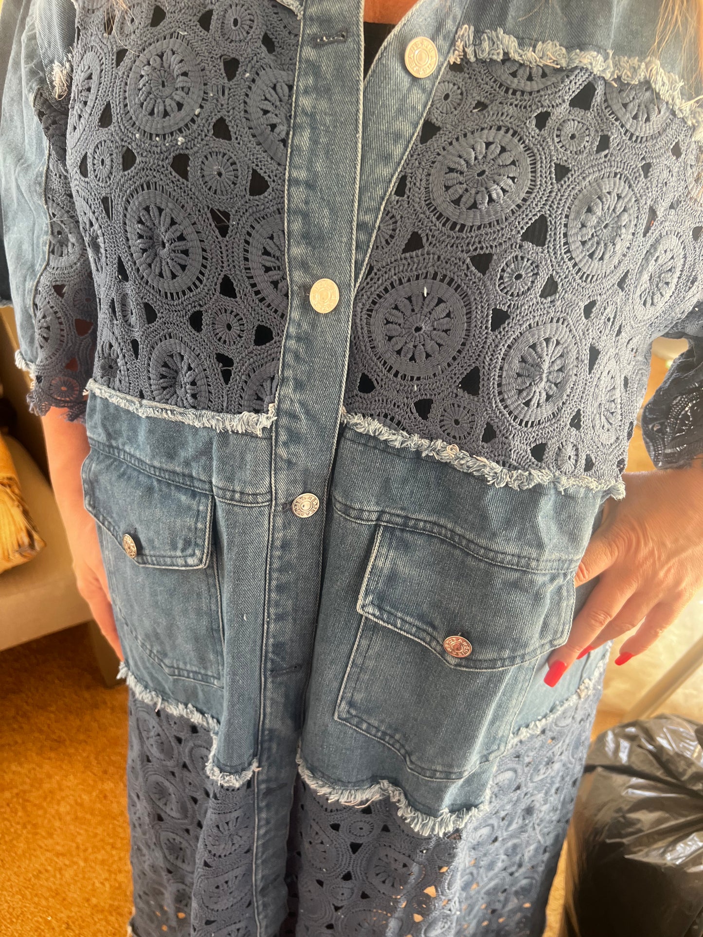 Crochet denim dress